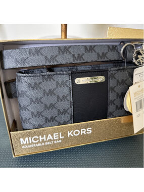 Michael Kors Jet Set Belt Bag Fanny Pack MK Logo Small Medium Black Grey NWT